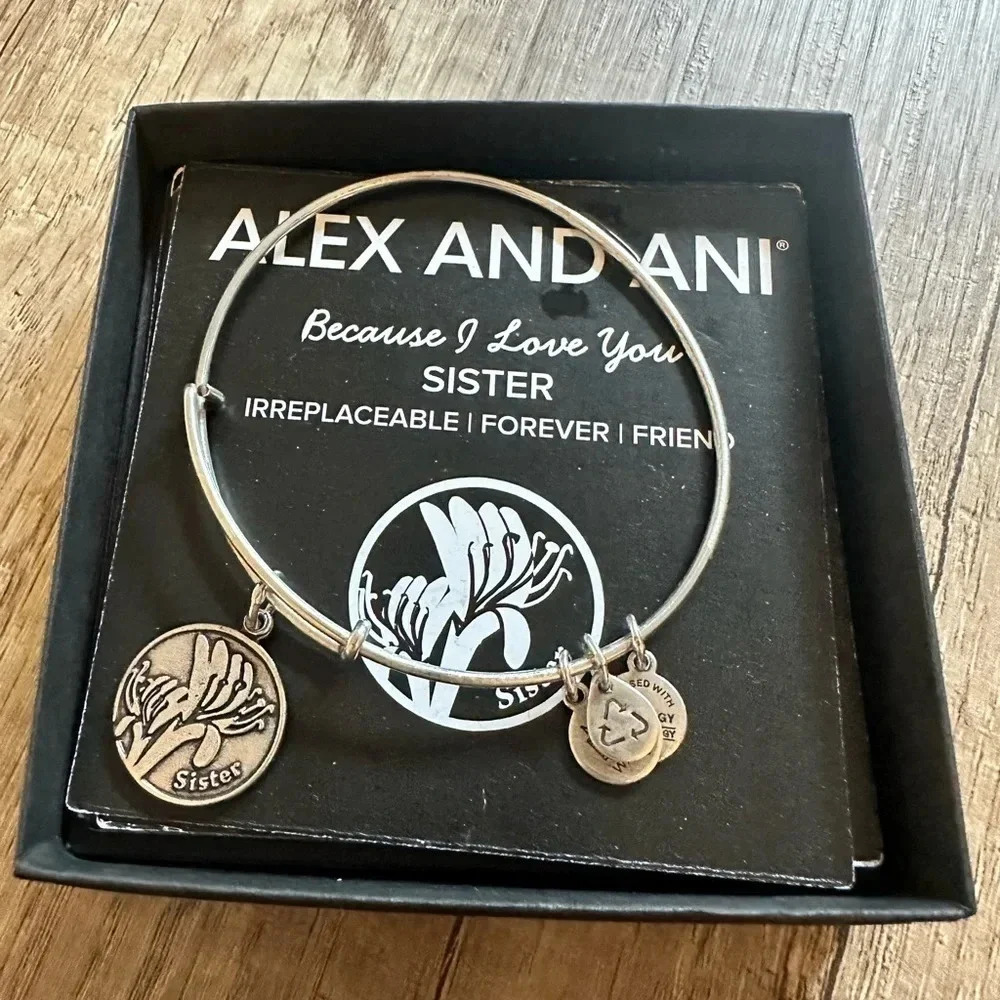 ALEX AND ANI SISTER CHARM SILVER TONE ADJUSTABLE BRACELET. NEW IN BOX